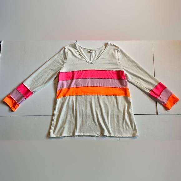 BiBi Women’s Colorful Striped Women's Long Sleeve Top White Pink & Orange XL - Picture 1 of 8